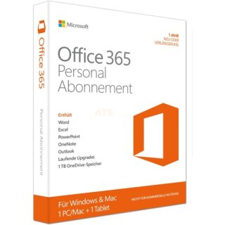 Microsoft Office 365 Personal Abonnement 1 Benutzer | 1 PC/Mac + 1 Tablet PKC 1 Jahr Neu oder Verlängerung
