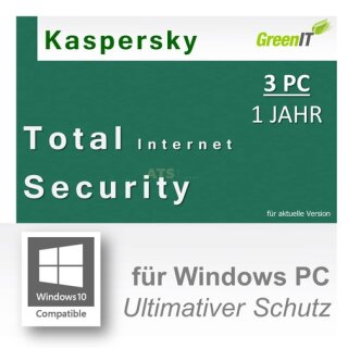 Kaspersky Total Internet Security for Windows 3 PCs Vollversion GreenIT 1 Jahr
