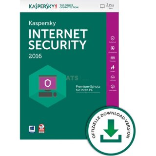 Kaspersky Internet Security 2016 3 PCs Vollversion ESD 1 Jahr inkl. Update 2018* ( Download )