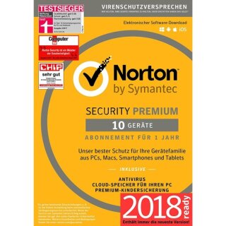 Symantec Norton Security Premium + 25GB Backup 10 Geräte Vollversion ESD 1 Jahr 2018