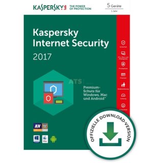Kaspersky Internet Security 2017 5 Geräte Vollversion ESD 1 Jahr ( Download )