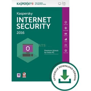 Kaspersky Internet Security 2016 1 PC Vollversion ESD 1 Jahr inkl. Update 2018* D-A-CH Lizenz
