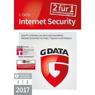 G Data Software InternetSecurity 2017 2 PCs Vollversion MiniBox 1 Jahr