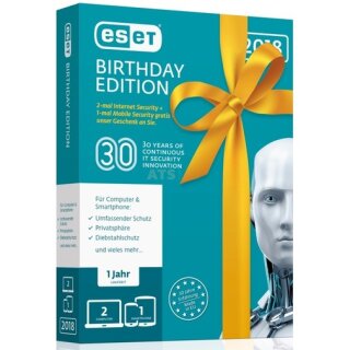 ESET Internet Security 2018 2 Computer + 1 Android Vollversion MiniBox 1 Jahr Birthday Edition inkl. Mobile Security 2018