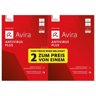 Avira Antivirus Plus 2018 1+1 Vollversion DVD-Box 1 Jahr Limited Edition
